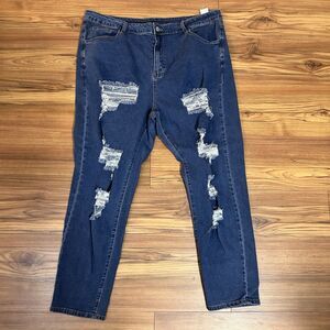 SHEIN Curve 4XL Distressed Jeans Womens Plus Size Blue Stretch